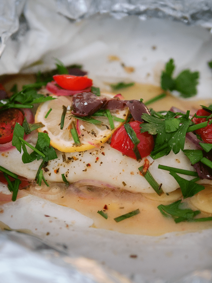 Mediterranean Baked Fish with lemon and herbs