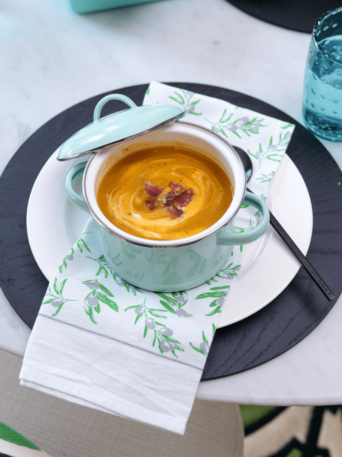 Creamy Pumpkin Soup with Crispy Bacon & Yoghurt