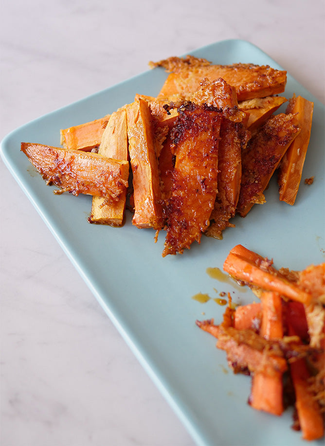 Carrot and Sweet Potato Parmesan chips