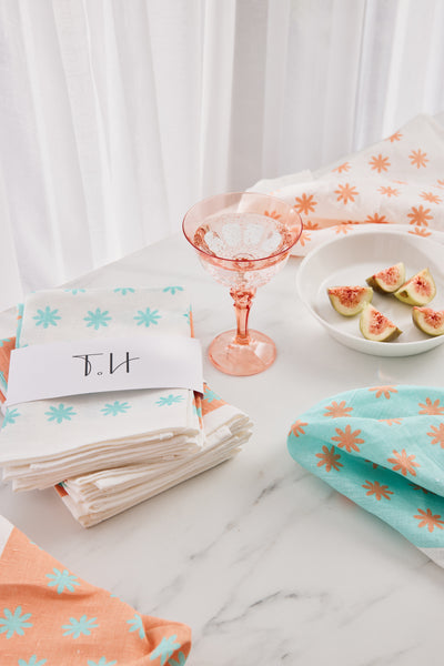 100% Linen Napkins - Daisy design (set of 4)